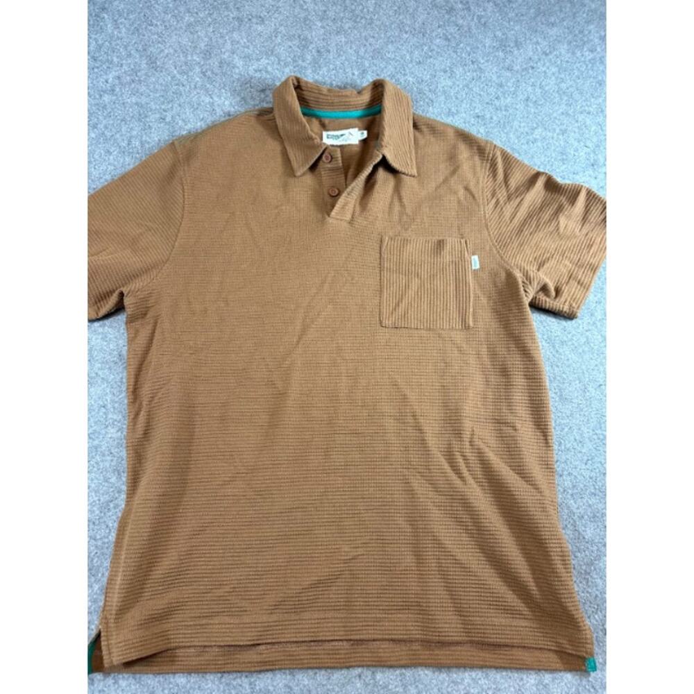 Wellen Ripple Beach Polo Shirt Mens Large Brown Waffle Knit Casual Surf Gorpcore